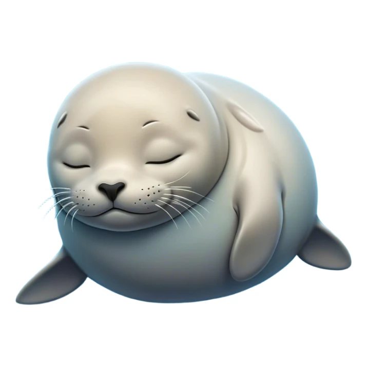 Meme-Worthy cute Sleeping Seal Portrait Emoji, Head resting peacefully with a contented smile, showcasing a luxuriously smooth, glossy form and eyes gently closed in serene slumber, Simplified yet hilariously adorable features, highly detailed, glowing with a soft, drowsy ocean light, high shine, relaxed and utterly lovable, stylized with an air of playful laziness, bright and heartwarming, soft glowing outline, capturing the essence of a sleeping seal that feels destined to become the next viral sensation of adorable rest! sticker
