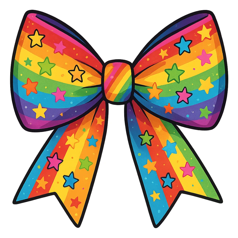 kpop fan bow with rainbow stripes and stars, fun and colorful sticker