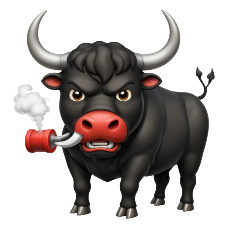 angry black bull preparing to charge with steam from nostrils sticker