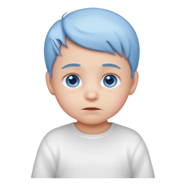 Shy baby Boy emoji, blue eyes, blushing, looking down, white clothes sticker