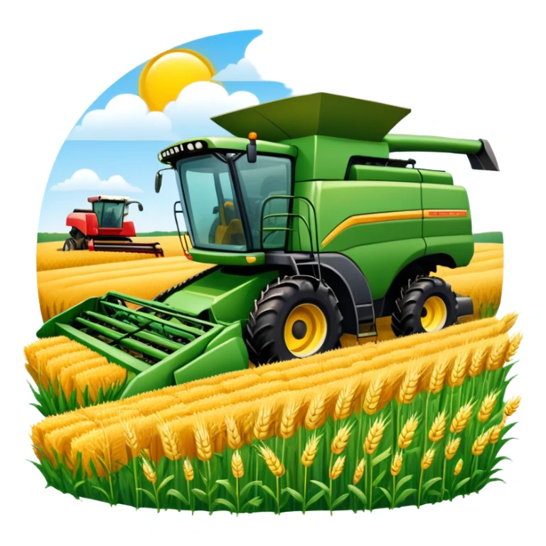 An icon featuring a wheat field, a combine harvester, fertilizer formulas, and plant cells, symbolizing agronomy. The design includes farming tools and crops, representing agricultural science, crop production, and plant biology. Transparent background highlights sustainable farming and growth. sticker