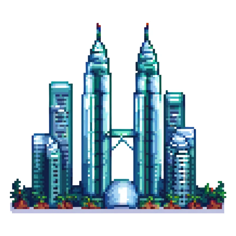 Petronas Twin Towers, pixel art style, vibrant colors sticker