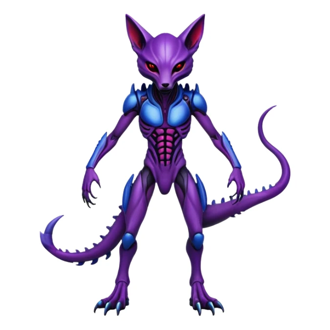 Fox xenomorph hybrid front facing full body dark purple and blue and red sticker