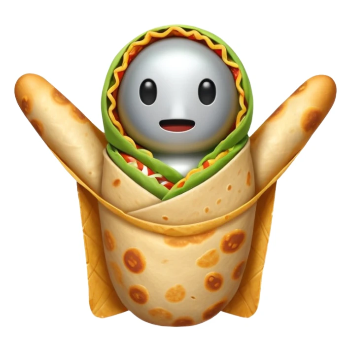 A burrito with arms and legs and no face sticker