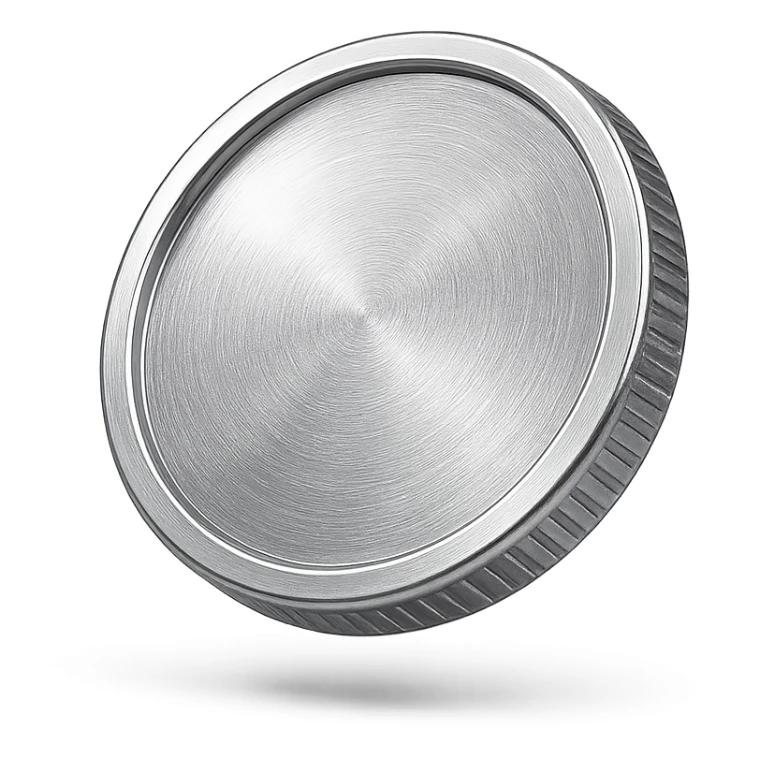 3D style silver coin, shiny and detailed, floating with a slight shadow, no text sticker