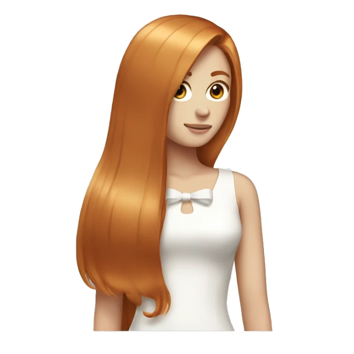 Long ginger straight hair with a white bow sticker