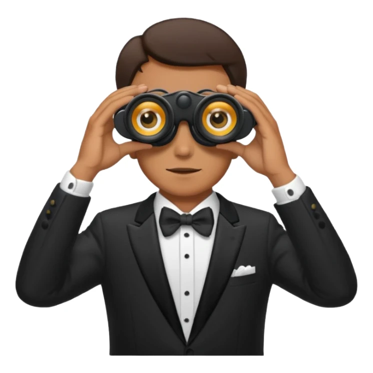 a man in a tuxedo looks through binoculars sticker