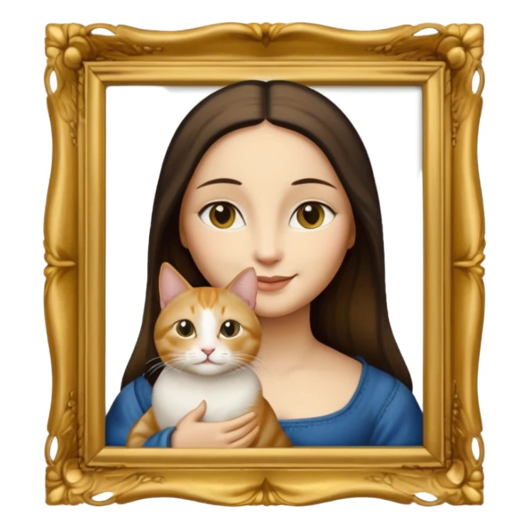 gold frame, painting, Mona Lisa, with cat sticker