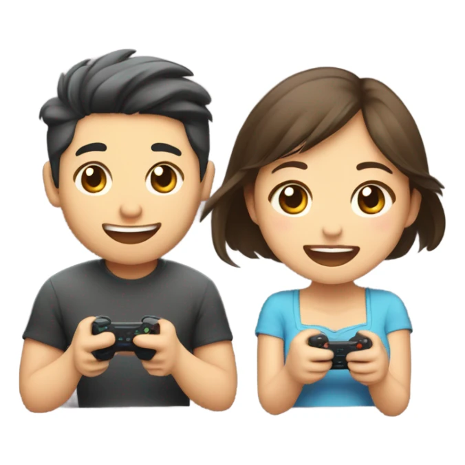 Cute asian couple excitedly playing video games sticker