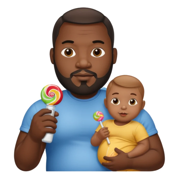 Big black man hold a  baby bottle and a lollipop sticker