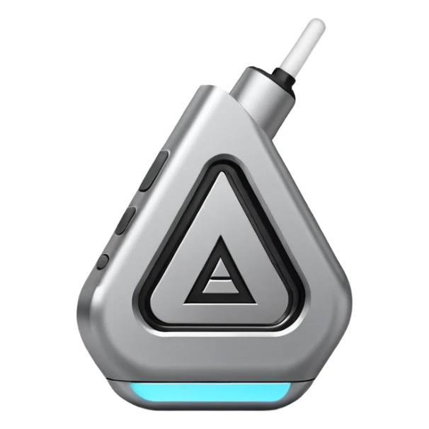 Minimalist vector letter A logo, designed as a sleek vape pod system. Metallic, geometric, clean lines. Transparent background. sticker