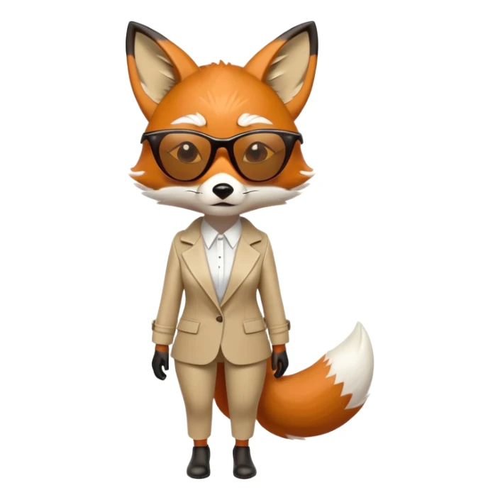 serious anthropomorphised female fox in stylish outfit with sunglasses, crying and looking to the left, full-body view sticker