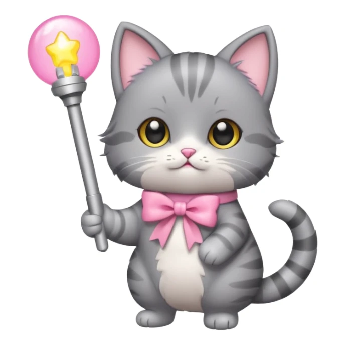 chibi cute gray cat holding a light stick happily sticker