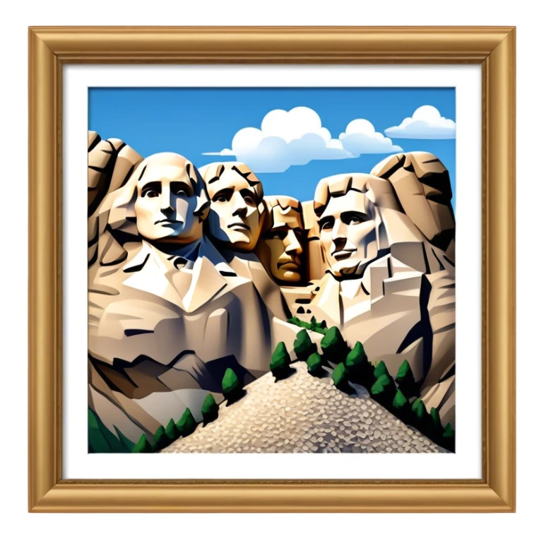 Cinematic Realistic Mount Rushmore Landmark Emoji, showcasing monumental carved presidential faces rendered with crisp textures and dynamic, historical lighting. sticker