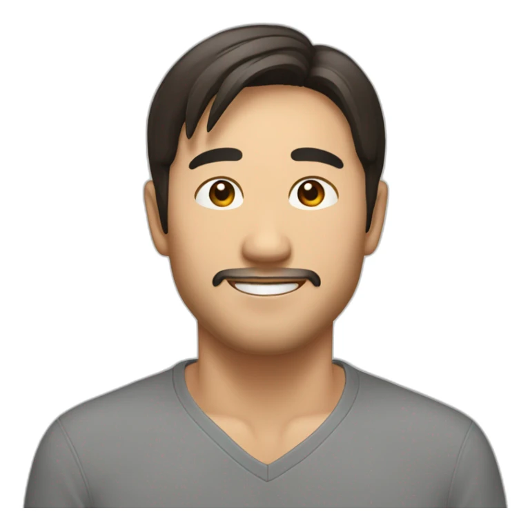 asian male early thirties short beard long brown hair happy expression sticker
