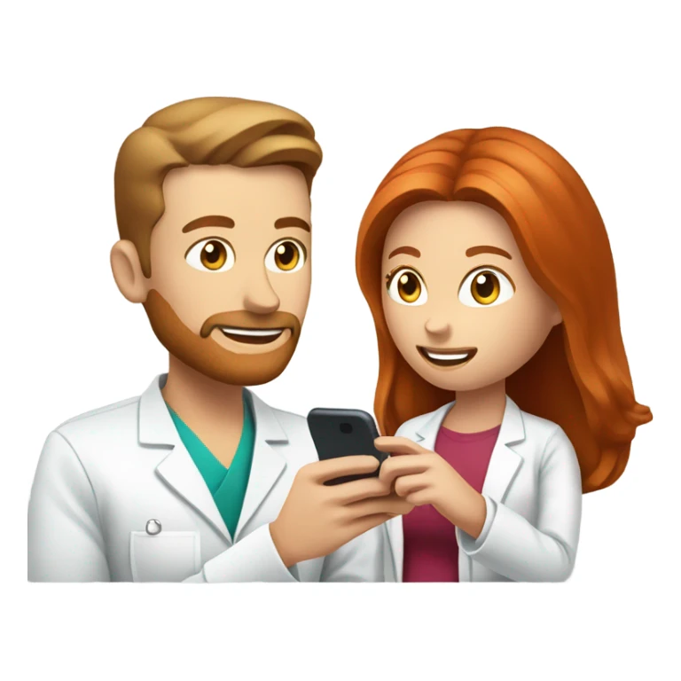 red hair nutritionist and patient talking smartphone sticker