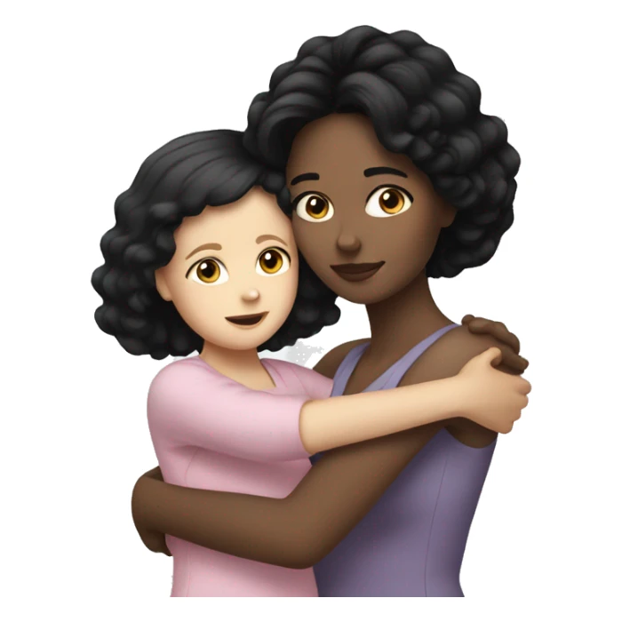 White mom black hair with white daughter hugging  sticker