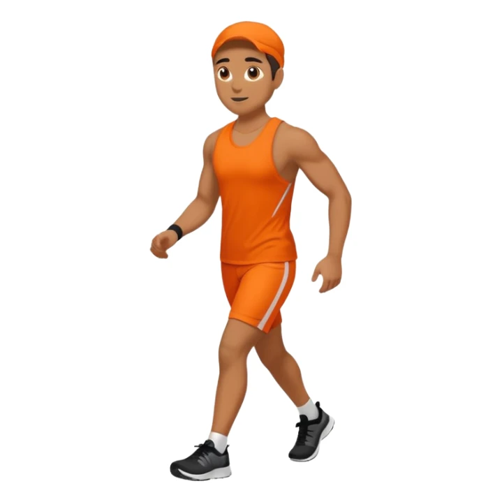 mach mir eine atheltischen typen mit orangener fitness kleidung der gerade einen sapziergang macht sticker