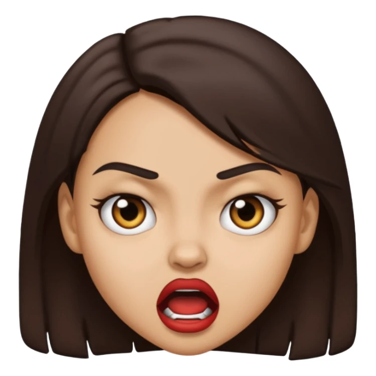 A Light skin girl with dark brown hair doing a mad face sticker