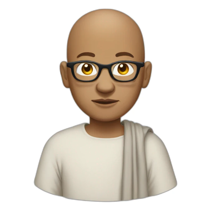 monk with bald head and glasses wearing t-shirt sticker