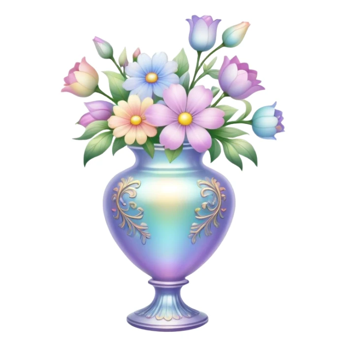 Iridescent vase with pastel flowers sticker