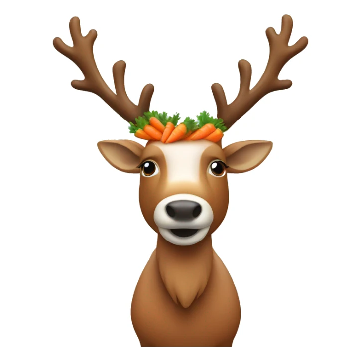 A reindeer with carrots on its head sticker