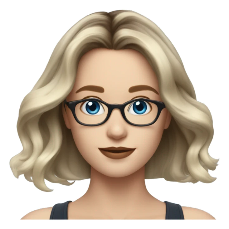 Shoulder length Balayage pale model lady with glasses and blue eyes happy  sticker