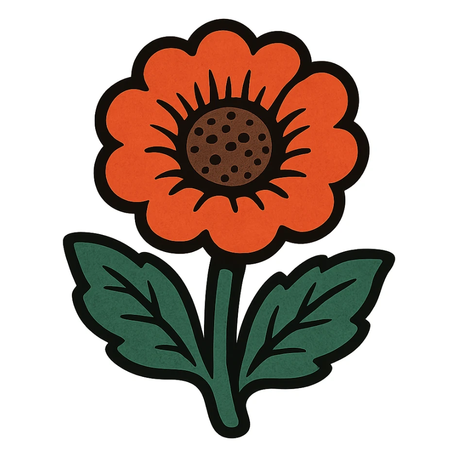 bold ghibli style icon of a flower sticker