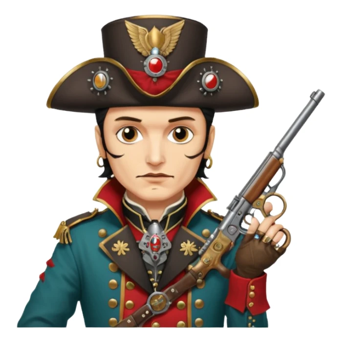 Adam Ant  painted with Indian war colors  is wearing a Hungarian Hussar'S JACKET, holds two steam punk retro guns in his hands sticker