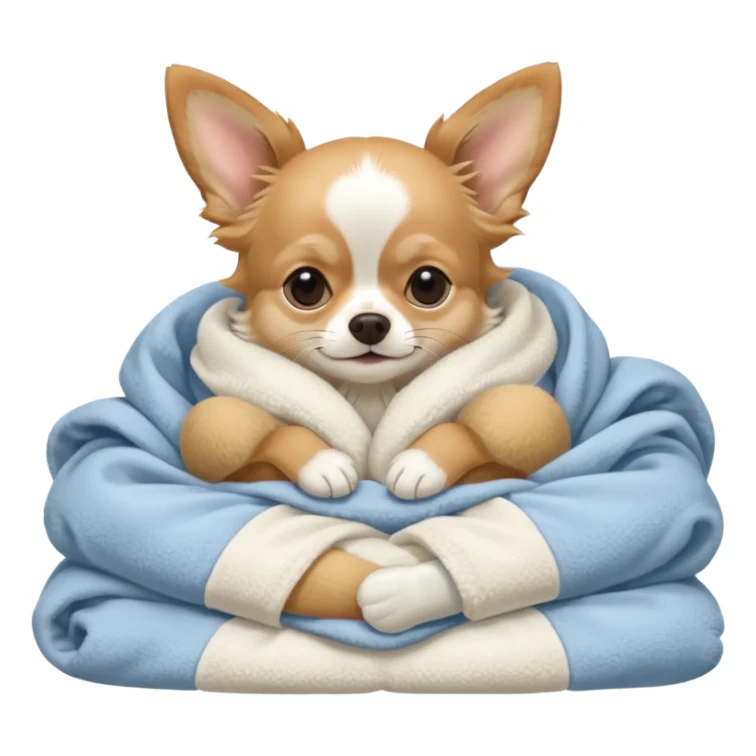 Long haired chihuahua, beige, with white chest and white socks, sleeping cutely under blanket sticker