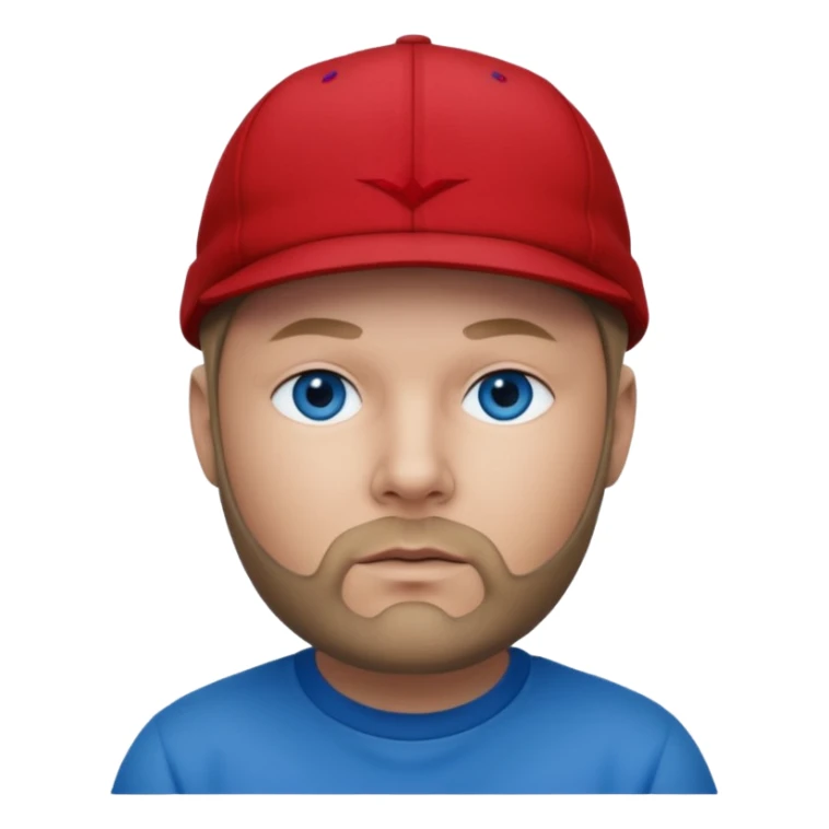 Fred Durst with dark blonde hair, blue eyes, red outfit and cap sticker