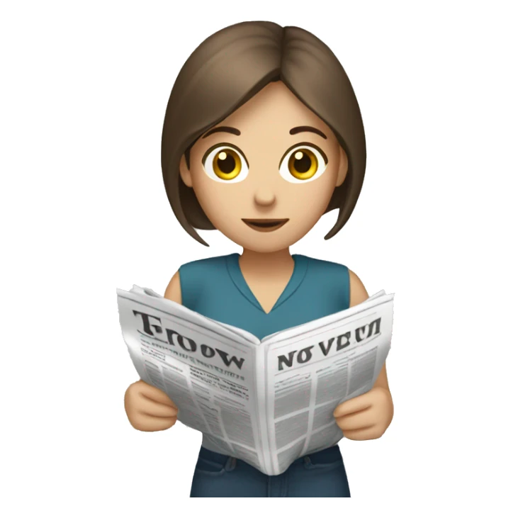 women reading newspaper, brown hair, white skin sticker