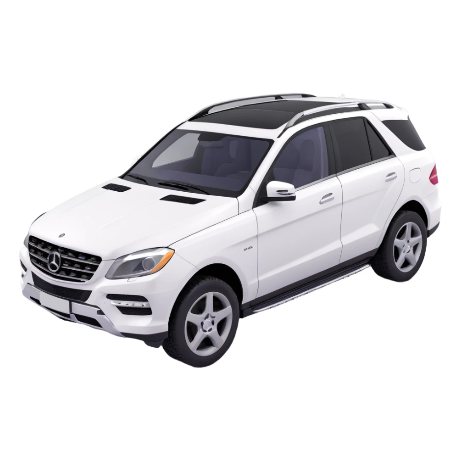 2015 Mercedes Benz ML350 SUV, white exterior, black interior, side angle, exterior doors open, 3D style sticker