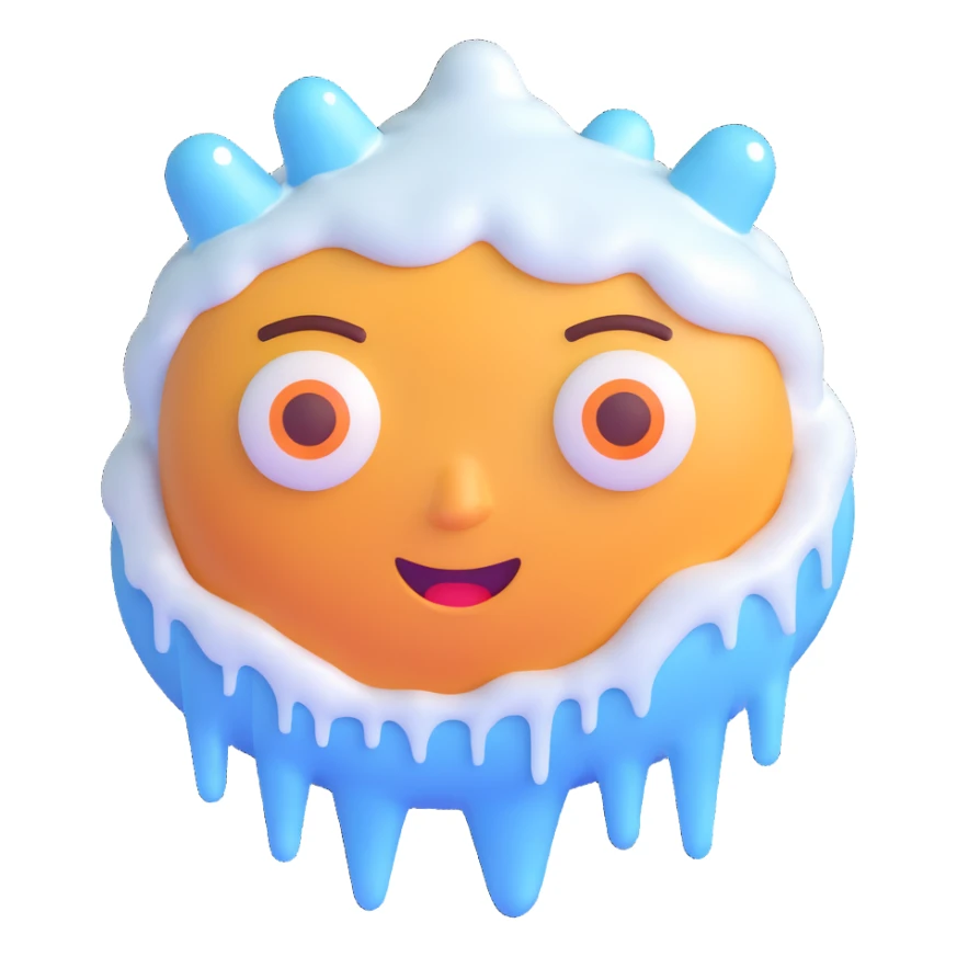 face divided down the middle, one side frosty with icicles, other side flushed and steaming, merging cold and hot emoji expressions sticker