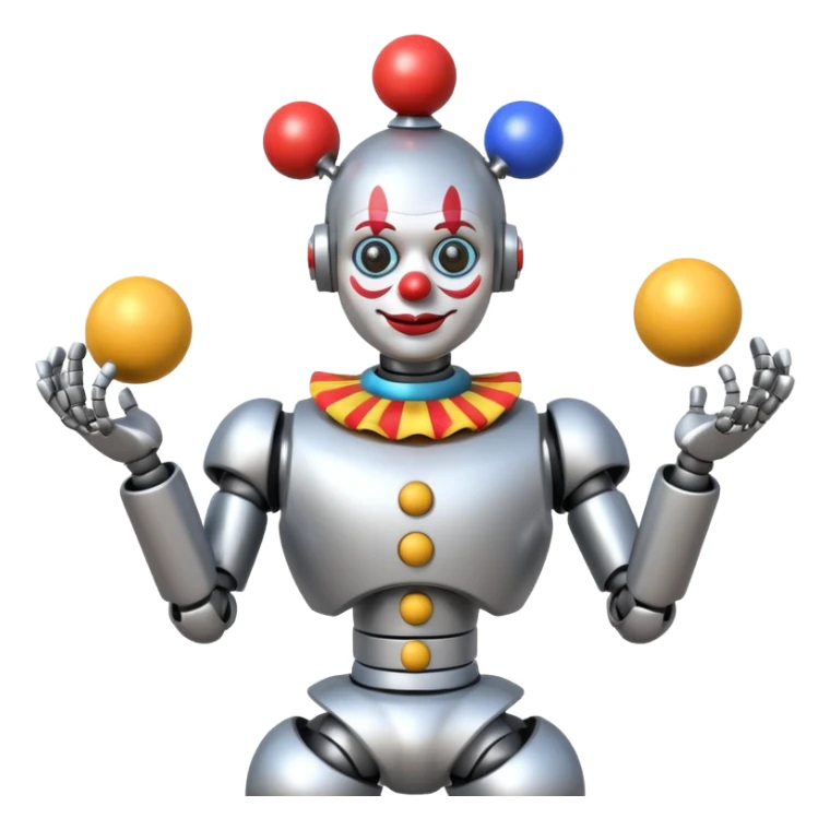 a Circus clown robot juggling two metal ball sticker