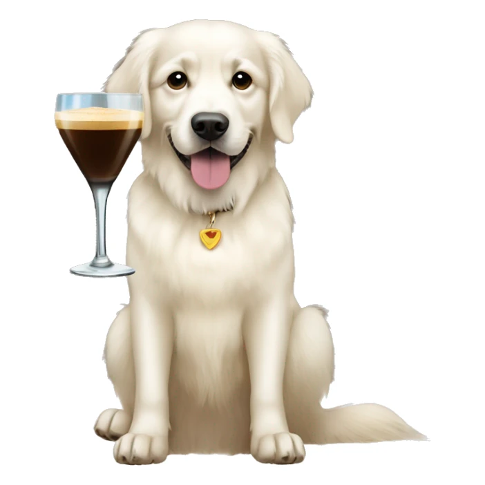 White golden retriever with an espresso martini sticker