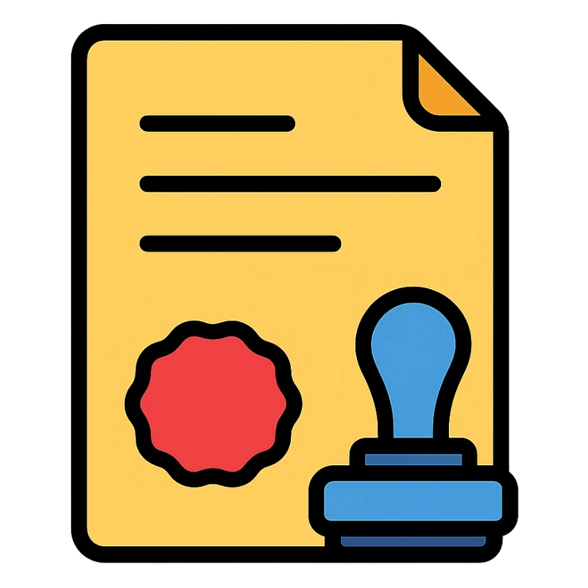 flat icon of a contract with a seal or stamp, clean look, no text sticker