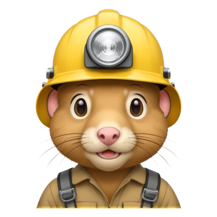 a mole rat, yellow helmet, headlamp sticker