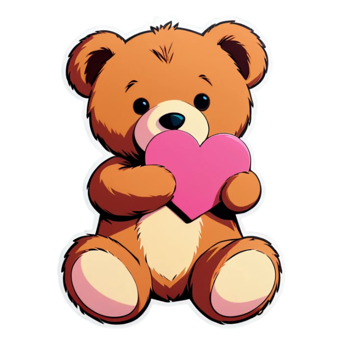 teddy bear holding a pink heart sticker