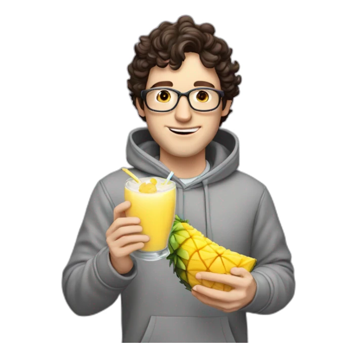 josh brener from silicon valley in hoodie holding Piña colada sticker