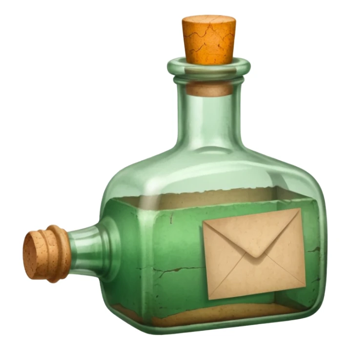 glass bottle with a paper message inside like in movie green old  sticker