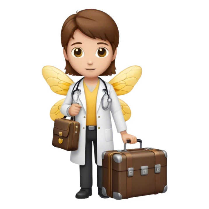a bee as as doctor with a doctors suitcase and brown hair sticker