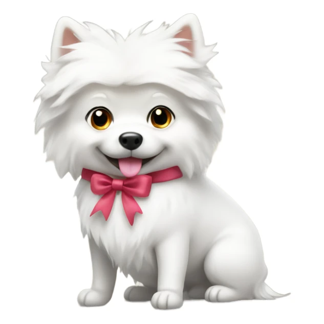 white spitz dog with a bow on his head sticker