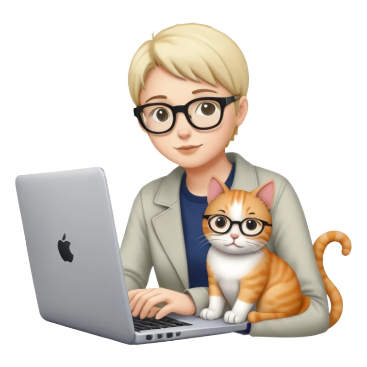 cat sitting next to person working on laptop sticker