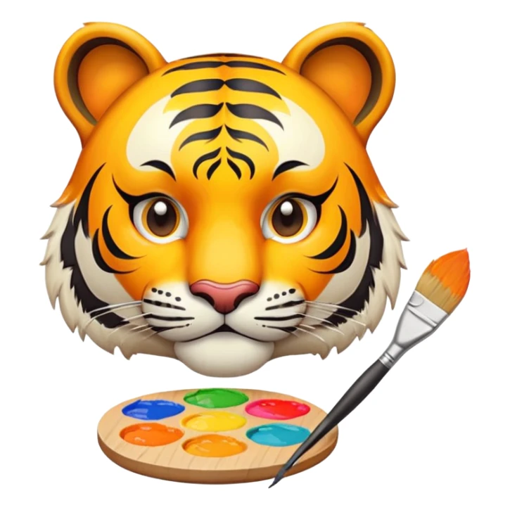 artist tiger face with palette and paintbrush for Twitch emote sticker