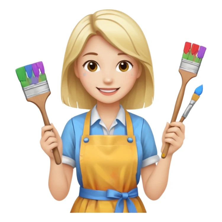 Young Women painting smilling tablier sticker