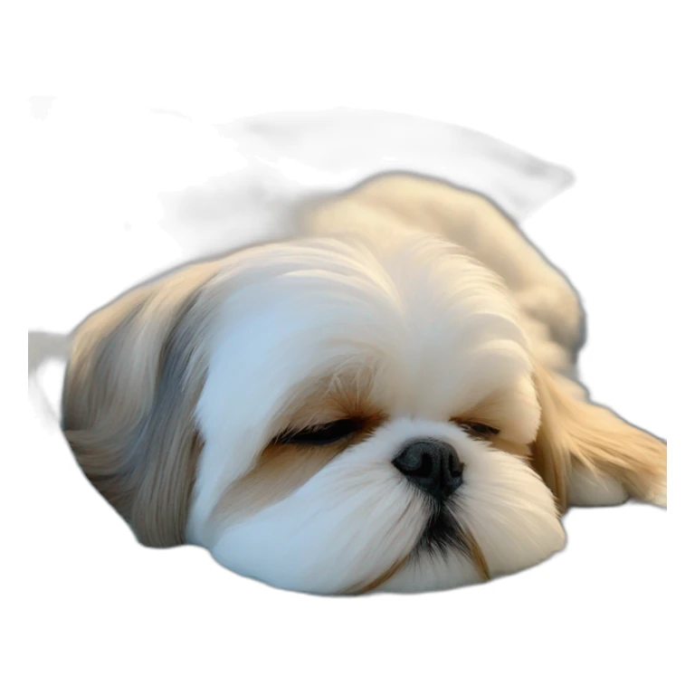Shih tzu sleeping in light blue fluffy bed sticker
