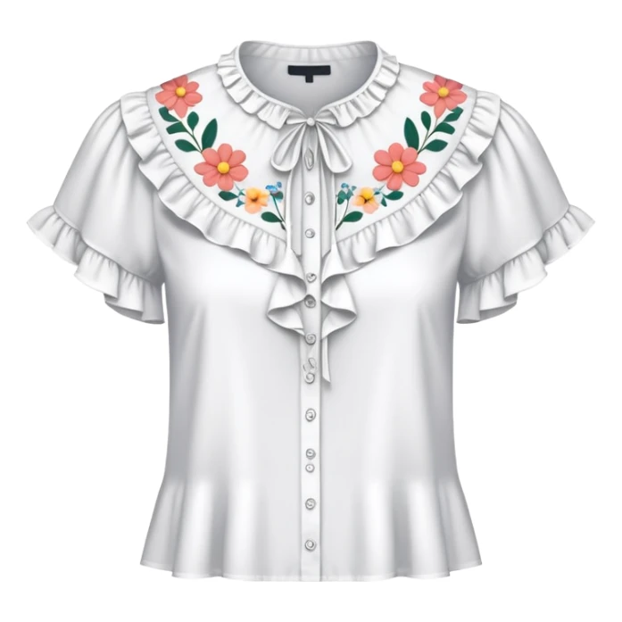 White very short sleeved floral ruffle blouse sticker
