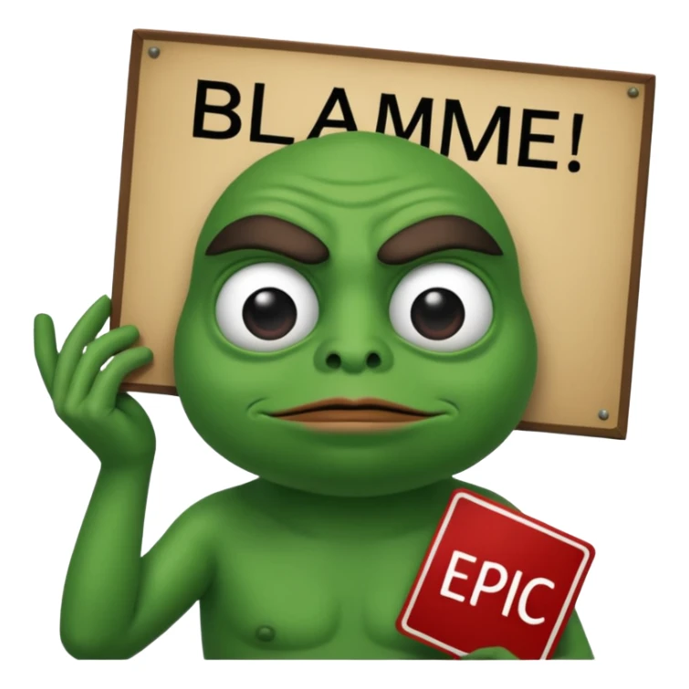 Pepe holding a sign says blame epiic sticker