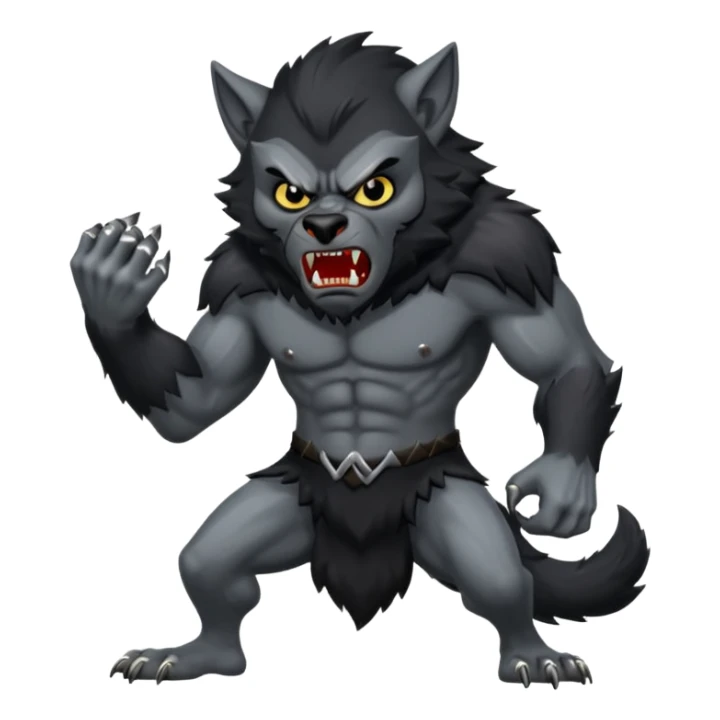 Create an emoji of Werewolf half bodied till waist sharp nails angry face black sticker
